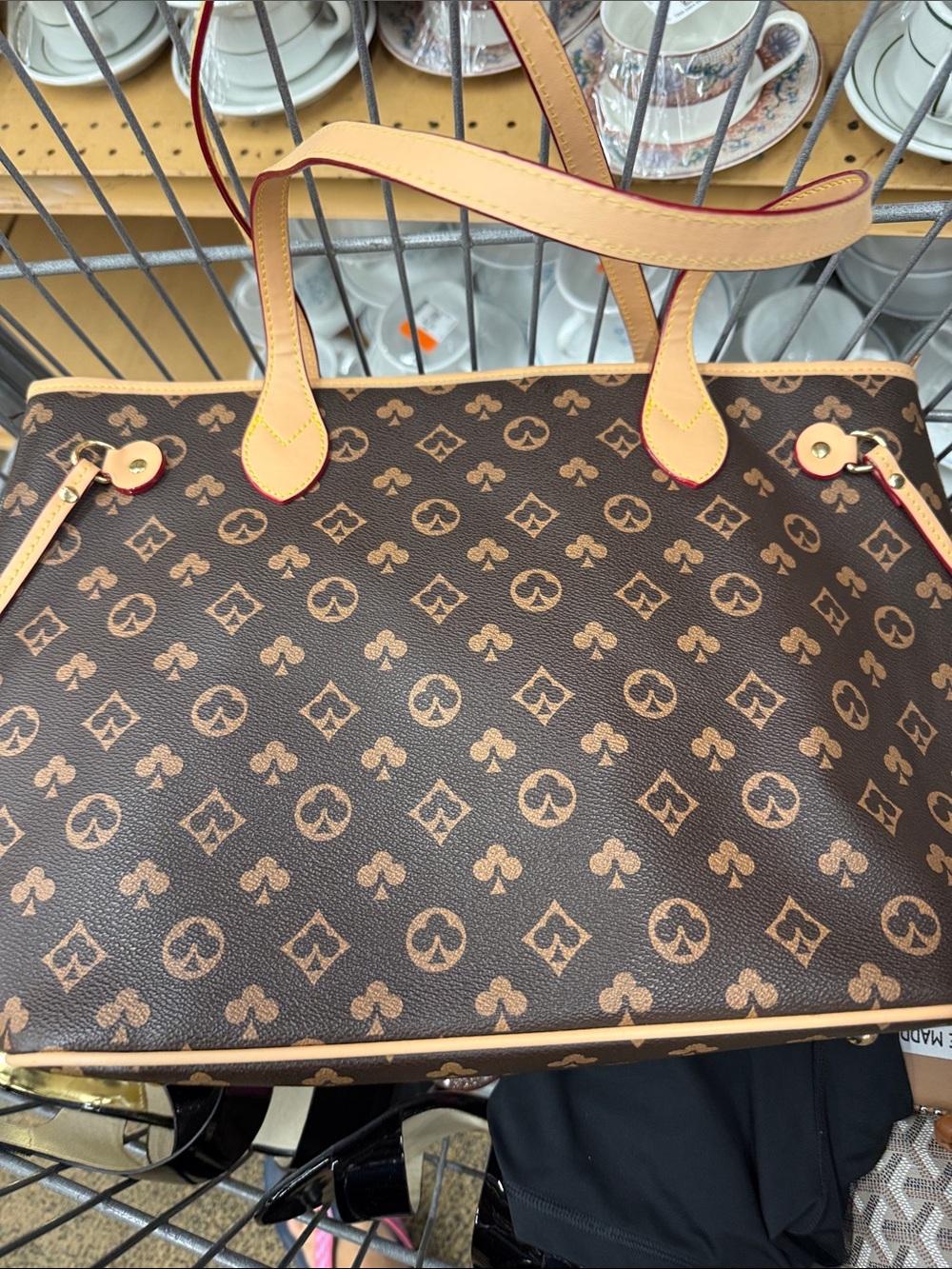 Source Unknown Brown Monogram Tote with Tan Handles